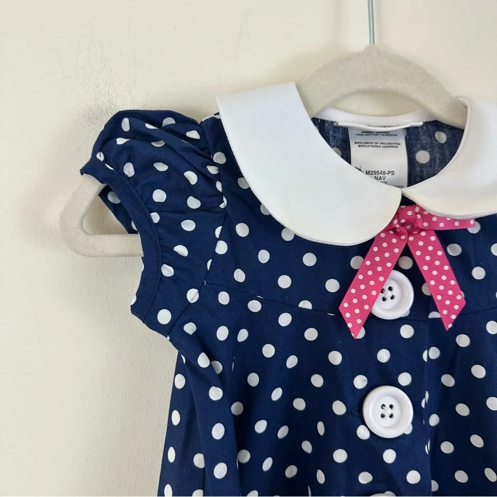 Bonnie Jean Toddler Girls Navy Polka Dot Elephant /Daisy Dress Size 2T